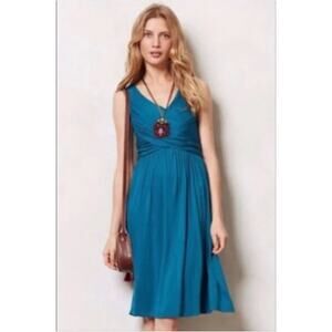 GIRLS FROM SAVOY Anthropologie Elementary Teal Blue Surplice Bodice Dress Medium